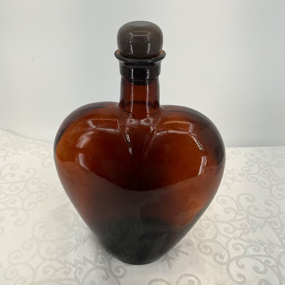Vintage Paul Masson Heart-Shaped Brown Glass Decanter - Picture 2 of 6